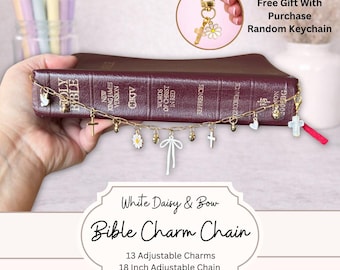 Bible Charm Chain White Bible Chain Christian Bible Accessory Faith Gift for Women Gold Bible Bookmark White Bow Easter Gift Daisy