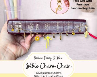 Bible Charm Chain Yellow Bible Chain Christian Bible Accessory Faith Gift for Women Gold Bible Bookmark Yellow Bow 13 Easter Gift Daisy