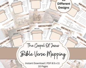 Bibel-Vers-Zuordnungsvorlage Das Evangelium Jesu unter dem Thema Bibelstudie oder Bibel-Journal für Predigtnotizen oder kirchliche Notizen druckbare PDF-Datei