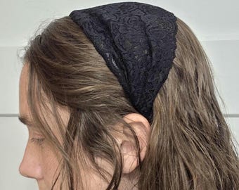 Lace Headcovering - Christian Head covering, Prayer Veil, Floral lace Headband, no-tie headscarf, Mennonite Prayer Covering, Religious Cover