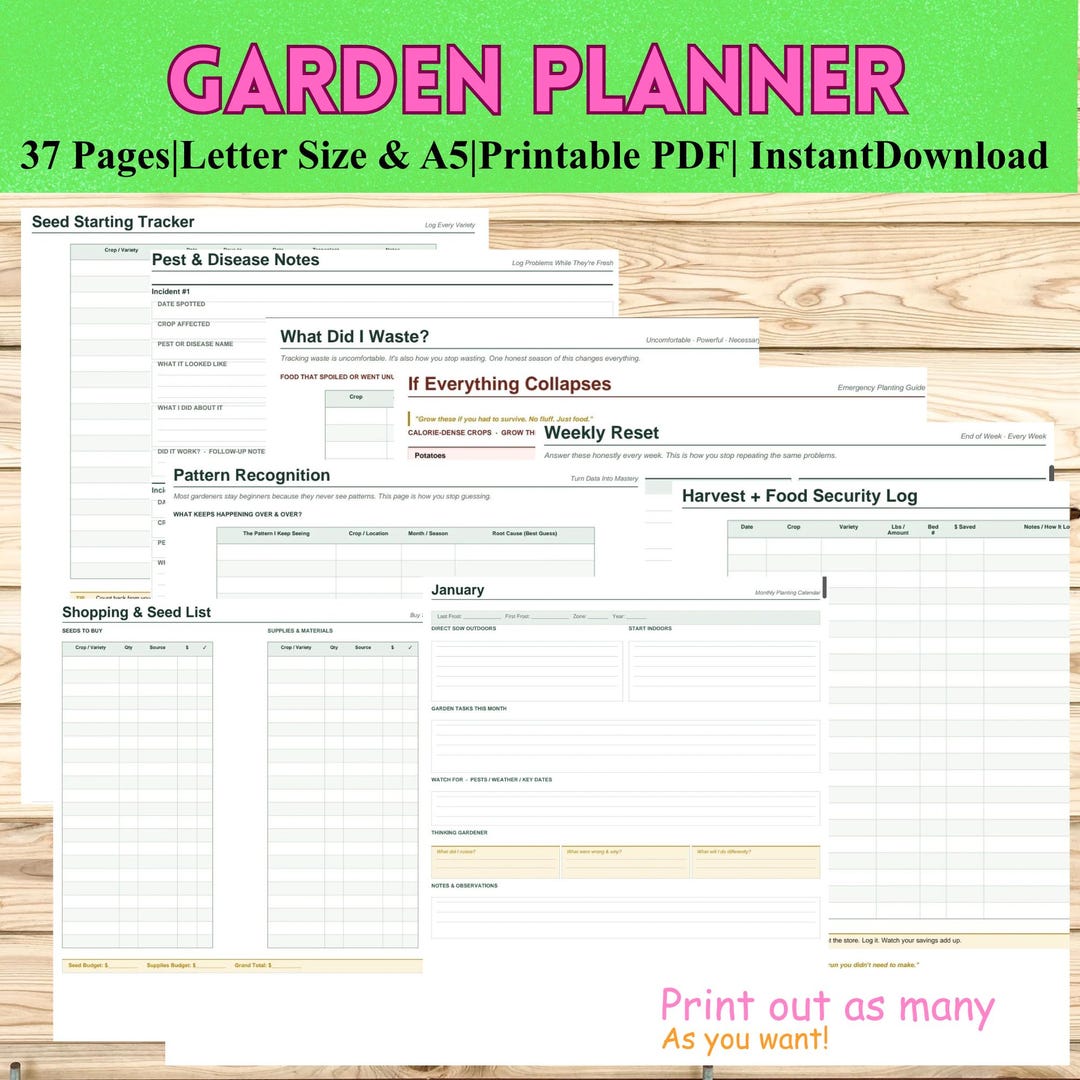 Garden Planner Printable PDF, Log Book, Planting Calendar (letter/a5 ...