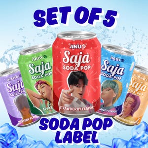 Kpop Demon Hunters, 5 Saja Boys Soda Pop Can labels, Saja Boys Can Wrapper, Jinu Huntrix, Cosplay huntrix Kpop party Printable, Halloween