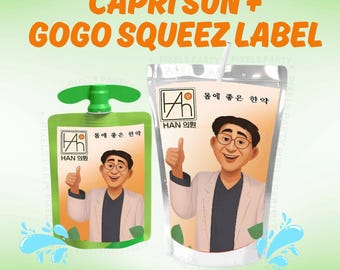 Kpop Dämonenjäger, Dr. Han's Tonic Drink Wrapper, GoGo SqueeZ + Caprisun saft Etikett, Rumi's Medizin, Cosplay jagdrix Kpop party Printable