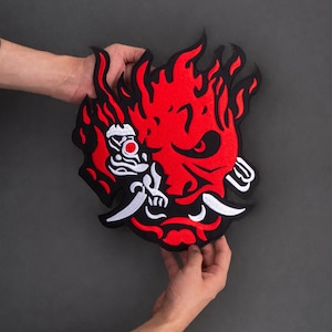 Samurai Mask Patch, Cyberpunk 2077 Inspired Embroidered Jacket Back Patch, Oni Mask, Gamer Cosplay Gift