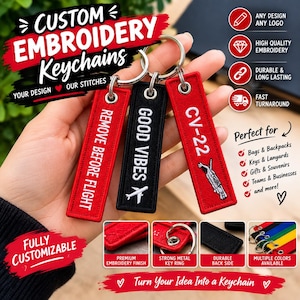 Custom Embroidered Keychain | Personalized Logo Keychain | Aviation Key Tag | Double Sided tags | Bulk Keychains