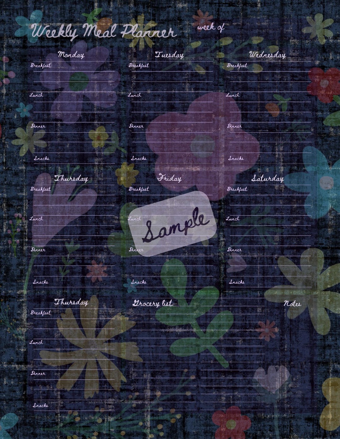 HAPPY FLOWER Digital Weekly Meal Planner and Printable - Etsy
