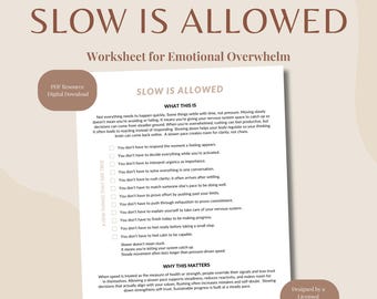 Langsam ist erlaubt | Nervensystem Regulation Arbeitsblatt für Erwachsene | Emotionale Überwältigung Bewältigungsfähigkeiten | Therapie PDF zum selbst ausdrucken