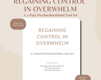 Wiedererlangung der Kontrolle In Overwhelm | Angstbewältigungsfähigkeiten-Bundle für Erwachsene | Grenzen und Kontrolle Printable | Therapie PDF Download