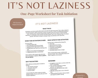 Es ist keine Faulheit | Procrastination & Aufgabeninitiierung Arbeitsblatt | Druckbares PDF