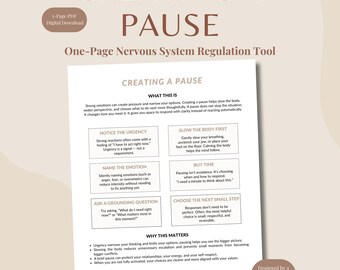 Erstellen einer Pause | Achtsamkeit Arbeitsblatt für Erwachsene | Emotionsregulierungs-Tool | PDF-Datei