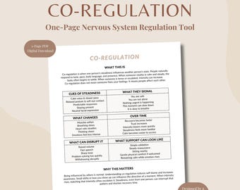 Mitregulierung | Arbeitsblatt zur emotionalen Regulierung für Erwachsene | Nervensystem Printable | Therapie PDF Download