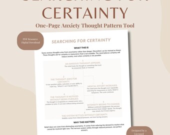 Auf der Suche nach Gewissheit | Angst Gedankenmuster Arbeitsblatt | Umgang mit Unsicherheit und Beruhigung suchen | Therapie PDF zum selbst ausdrucken