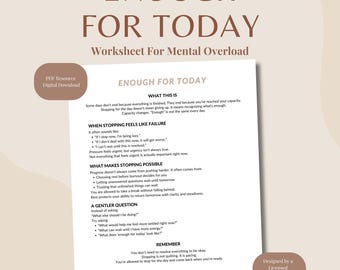 Genug für Heute | Arbeitsblatt zum Bewusstsein für emotionale Kapazitäten für Erwachsene | Burnout-Prävention und Pacing Fähigkeiten | Therapie PDF zum selbst ausdrucken