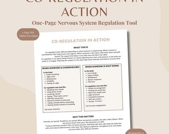 Co-Regulierung in Aktion | Angst Arbeitsblatt für Erwachsene | Overwhelmed vs Shut Down Printable | Therapie PDF Download