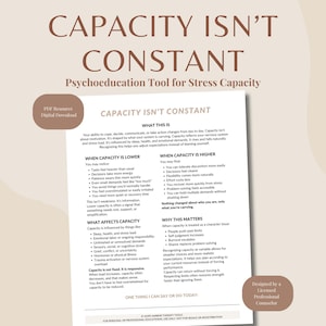 Capacity Isn’t Constant | Stress Capacity Nervous System Education | Overwhelm Awareness Printable | Therapy Psychoeducation PDF