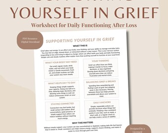 Supporting Yourself in Grief | Coping Skills for Loss Worksheet | Printable PDF