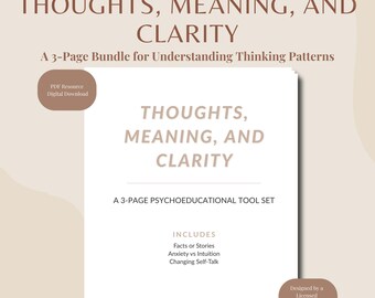 Thoughts Meaning and Clarity | Cognitive Awareness Worksheet for Adults | Thinking Patterns and Self Talk | Therapy Printable PDF Download