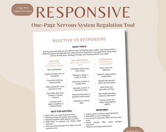Reaktive vs Reagierende Muster | Arbeitsblatt zur emotionalen Regulierung für Erwachsene | Therapie PDF | Bewältigungsfähigkeiten-Tool