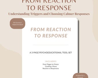 Von der Reaktion zur Reaktion | Arbeitsblatt zur emotionalen Regulierung für Erwachsene | Awareness Bewältigungsfähigkeiten auslösen | Therapie PDF zum selbst ausdrucken