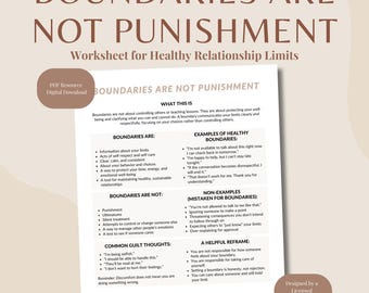 Grenzen sind keine Bestrafung | Grenzen setzen Arbeitsblatt für Erwachsene | Gesunde Beziehungsgrenzen Printable | Therapie PDF Download