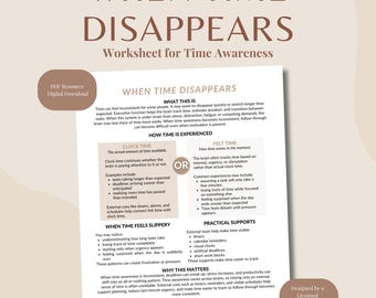 Wenn die Zeit entschwindet | Zeitblindheit & Bewusstsein Arbeitsblatt | Druckbares PDF