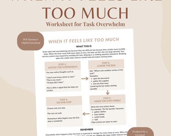 Wenn es sich nach zu viel anfühlt | Arbeitsblatt zur Überwältigung und Aufgabenaufschlüsselung | Druckbares PDF