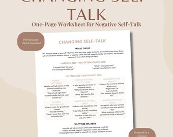Wechsel Selbstbesprechung | Self Talk Arbeitsblatt für Erwachsene | Inneres Bewusstsein und Reframing | Therapie druckbare PDF-Digital-Download