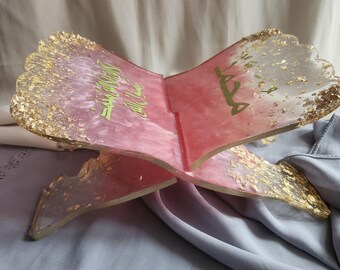 Quran Stand for Muslim Homes Pink Resin Rehal for Ramadan Décor Elegant Book Holder Gift for Eid Prayer Spaces Handmade Islamic Art Ornament
