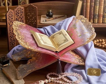 Pink Resin Quran Stand, Gold Leaf Rehal, Islamic Home Decor, Ramadan Eid Gift