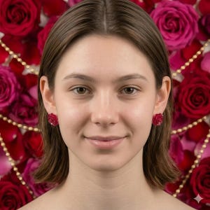 Red Rose Stud Earrings: Romantic Floral Gold Detail Minimalist Fashion Accessory