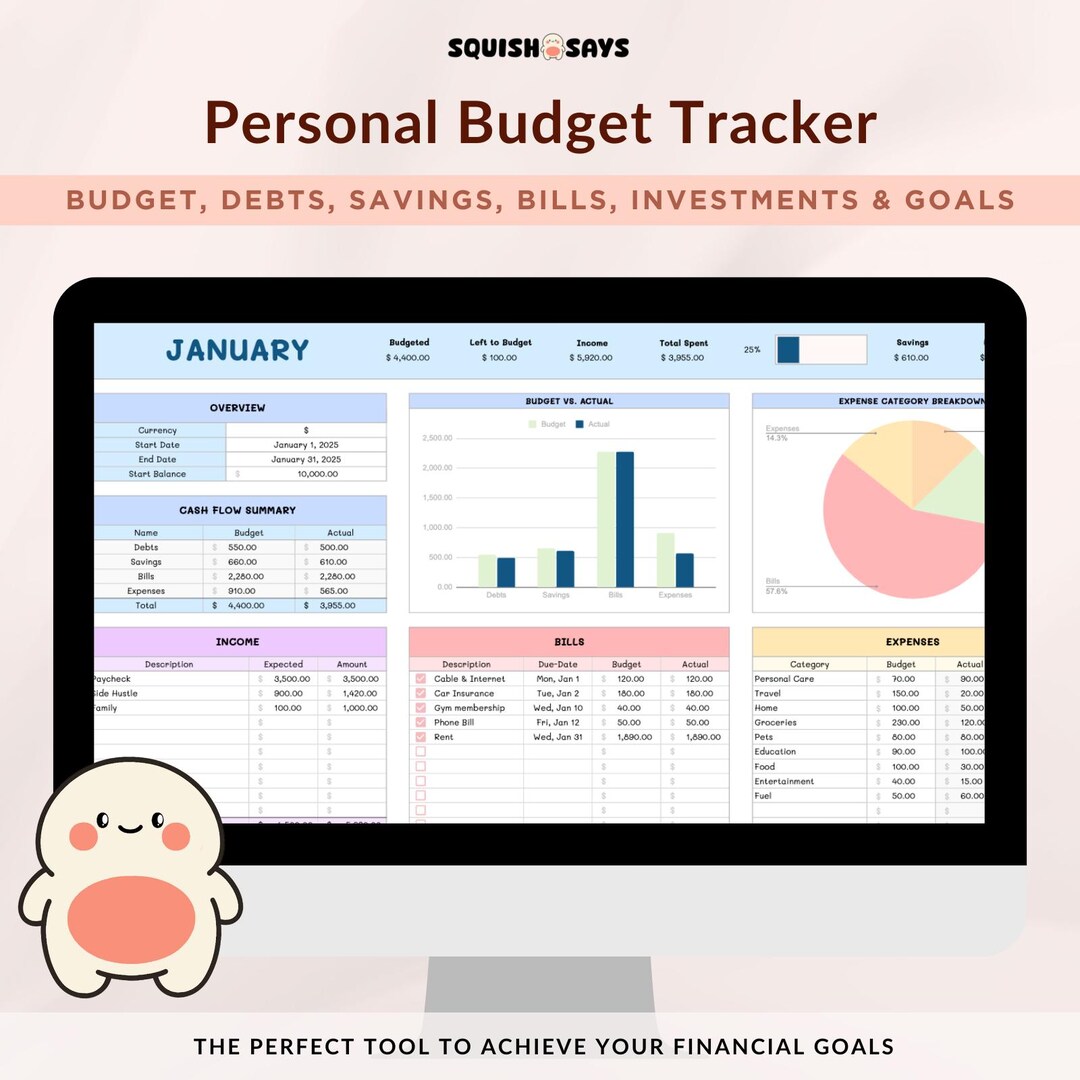 Budget Tracker Google Sheets Template Monthly Expense Tracker Personal ...