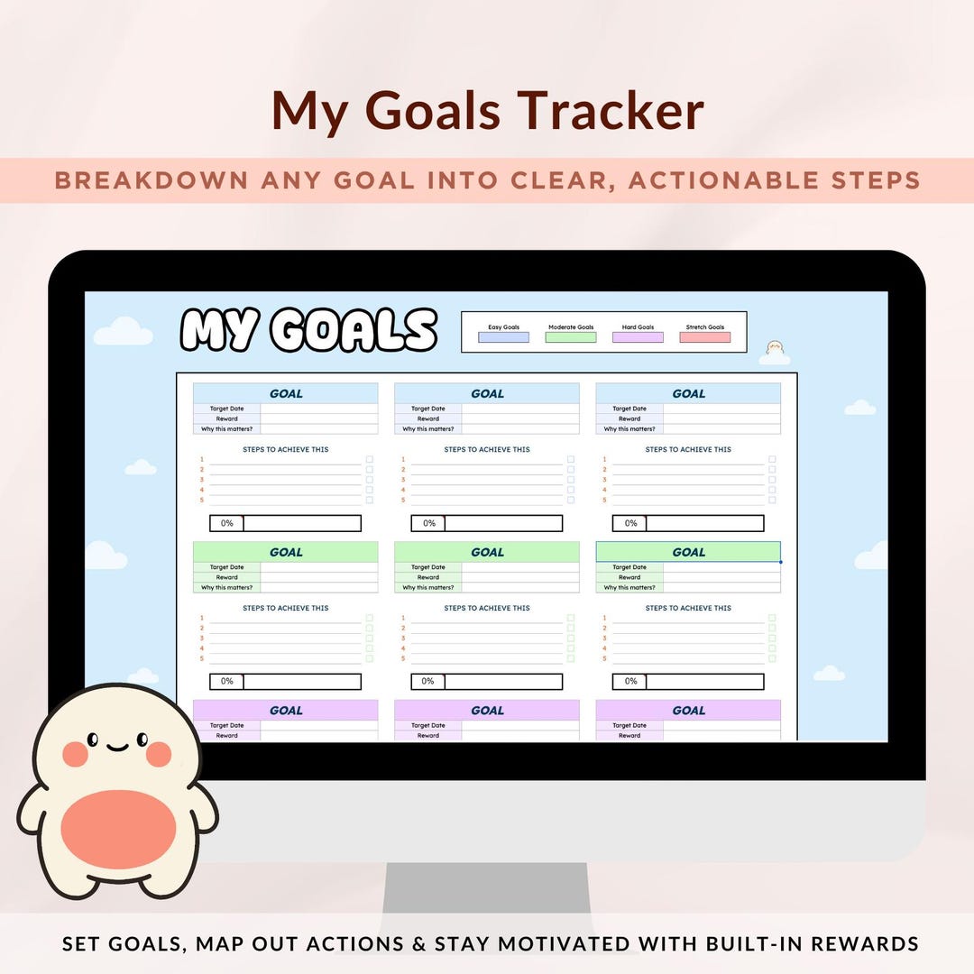 Goal Planner Google Sheets Template Goal Tracker With Progress Bar ...