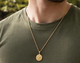 Collana con ciondolo a bussola in oro, collana con ciondolo rotondo a catena cubana per uomo, collana in oro da uomo, gioielli da uomo alla moda, regalo per lui
