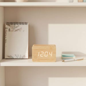 Minimalist Wooden Digital Alarm Clock with Temperature Display Desk Decor