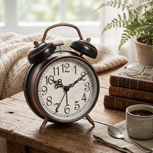 Reloj despertador vintage de doble campana • Reloj de mesita de noche clásico de metal con esfera luminosa