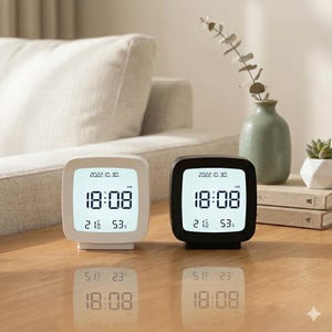 Digital Desktop Clock with Temperature & Humidity - Modern Digital Alarm