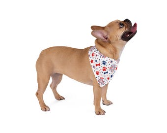 Bandana per animali domestici con impronte di zampe e fuochi d'artificio patriottici / Stelle rosse, bianche e blu