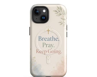 Custodia per iPhone con motivo floreale cristiano / Respira Prega Continua a muoverti Protezione MagSafe resistente