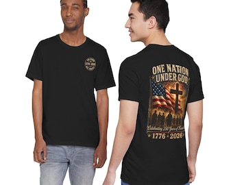 Maglietta "Una nazione sotto Dio" / Croce patriottica e bandiera americana 1776-2026