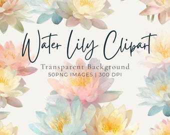 Watercolor Water Lily Clipart Bundle, Botanical Floral PNG (Digital Download)
