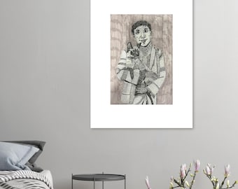 Cat Art Print – Pen and Ink Drawing on Matte Paper, Cozy Wall Art Decor