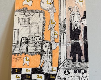 Original Gothic Ghost Drawing – Spooky Macabre Storybook Art (A5)