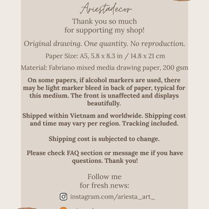 以下が含まれることがあります： 「Ariestadecor」と「ご支援ありがとうございます！」というテキストが書かれたクリーム色の紙。紙のサイズはA5、14.8 x 21 cm。素材はファブリアーノのミクストメディア画用紙、200 gsm。