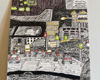 Original Las Vegas Drawing – Pen Ink Marker Cityscape Urban Art (A5)