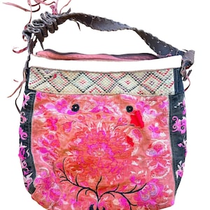 Bolso hobo de patchwork hecho a mano / Bolso de hombro bohemio grande bordado / Bolso tote hippie multicolor único / Arte para vestir
