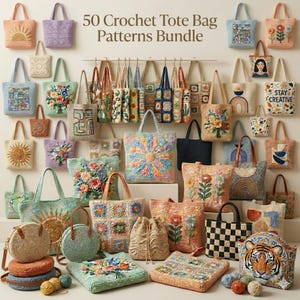 50 In 1 Crochet Bag Patterns PDF Bundle | DIY Handbag, Purse  Tote Tutorials | Instant Download for Beginners & Advanced Crafters