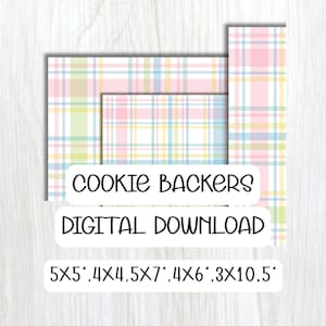 May include: Digital download of cookie backers in various sizes, featuring a pastel plaid pattern in pink, yellow, blue, and green. The text "COOKIE BACKERS" and "DIGITAL DOWNLOAD" are displayed.