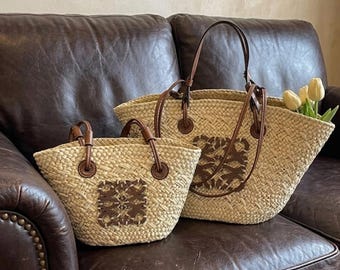Handgefertigte Strohtasche mit Innentasche, Boho Sommer Strandtasche, Gewebte Weidenschultertasche für Frauen, Schicke Ferien Stroh Geldbörse Korb