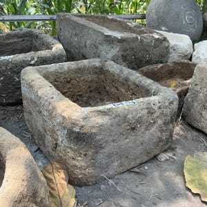Antique Rectangle Limestone Planter | Vintage Stone Through | Garden Planter