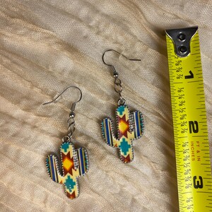 Southwestern Cactus Earrings, Boho Western Dangle Earrings, Aztec Pattern Cactus Jewelry, Desert Southwest Statement Earrings Gift